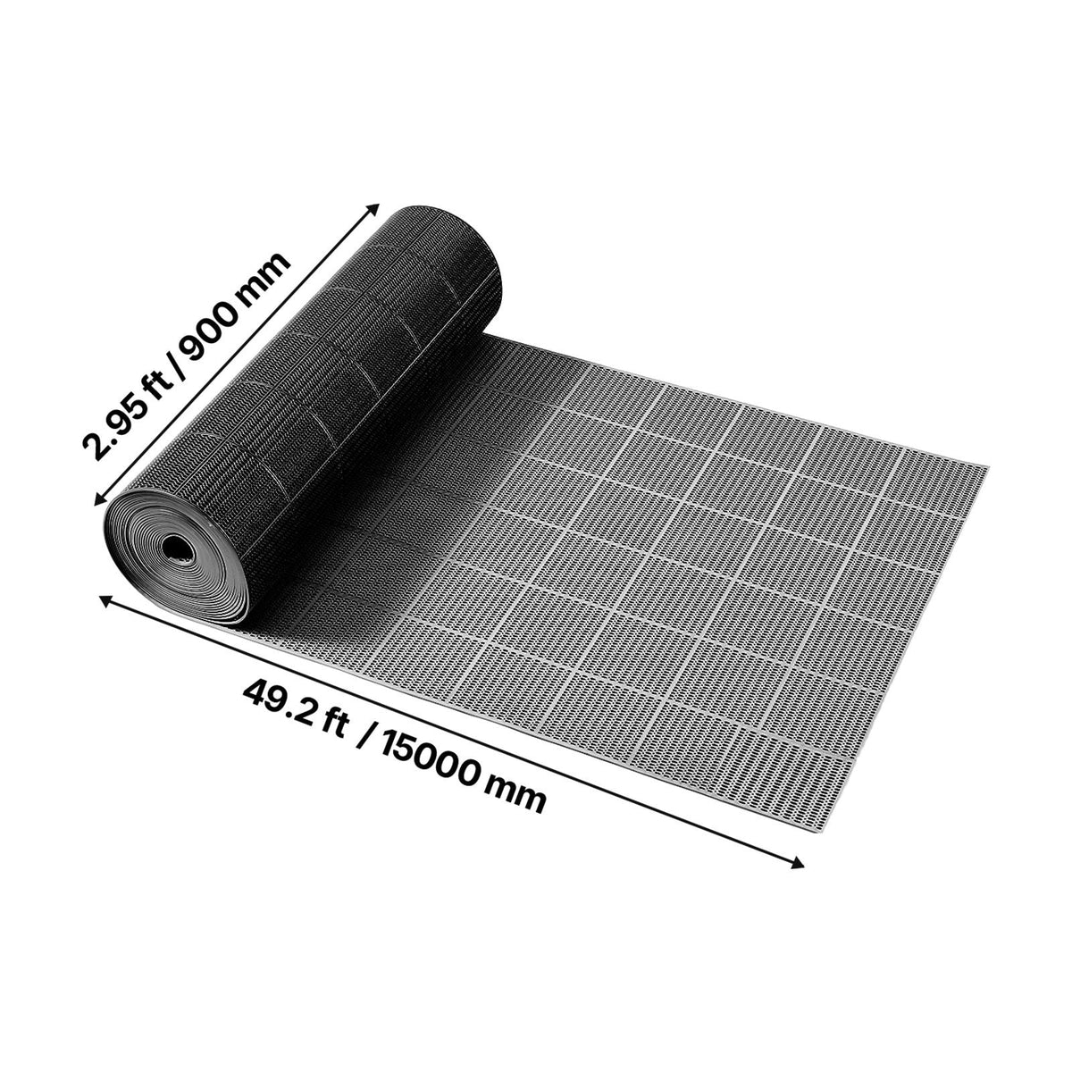 Drainage Mat, 3 x 50 ft, PVC Non Slip Commercial Floor Mat, Wet Area Water Drain Splash Matting Hollow Doormat Roll, for Outdoor Indoor Restaurant Swimming Pool Patio Bathroom Washroom, Black