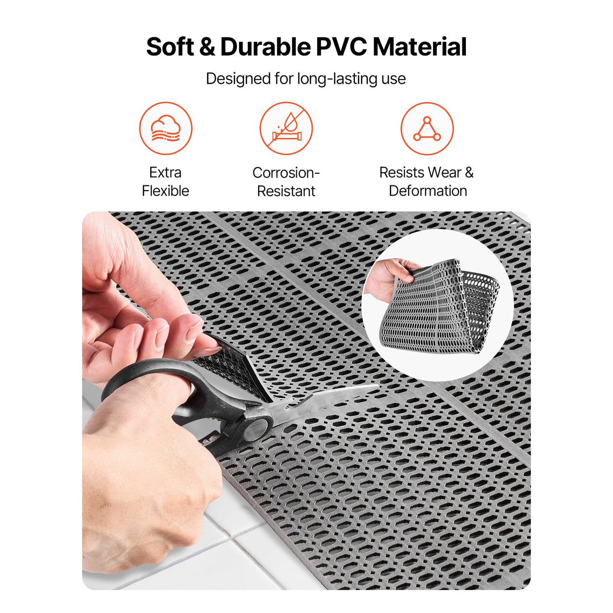 Drainage Mat, 3 x 50 ft, PVC Non Slip Commercial Floor Mat, Wet Area Water Drain Splash Matting Hollow Doormat Roll, for Outdoor Indoor Restaurant Swimming Pool Patio Bathroom Washroom, Black