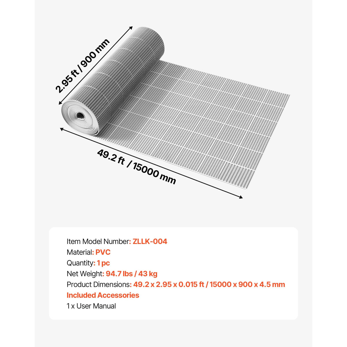 Drainage Mat, 3 x 50 ft, PVC Non Slip Commercial Floor Mat, Wet Area Water Drain Splash Matting Hollow Doormat Roll, for Outdoor Indoor Restaurant Swimming Pool Patio Bathroom Washroom, Gray