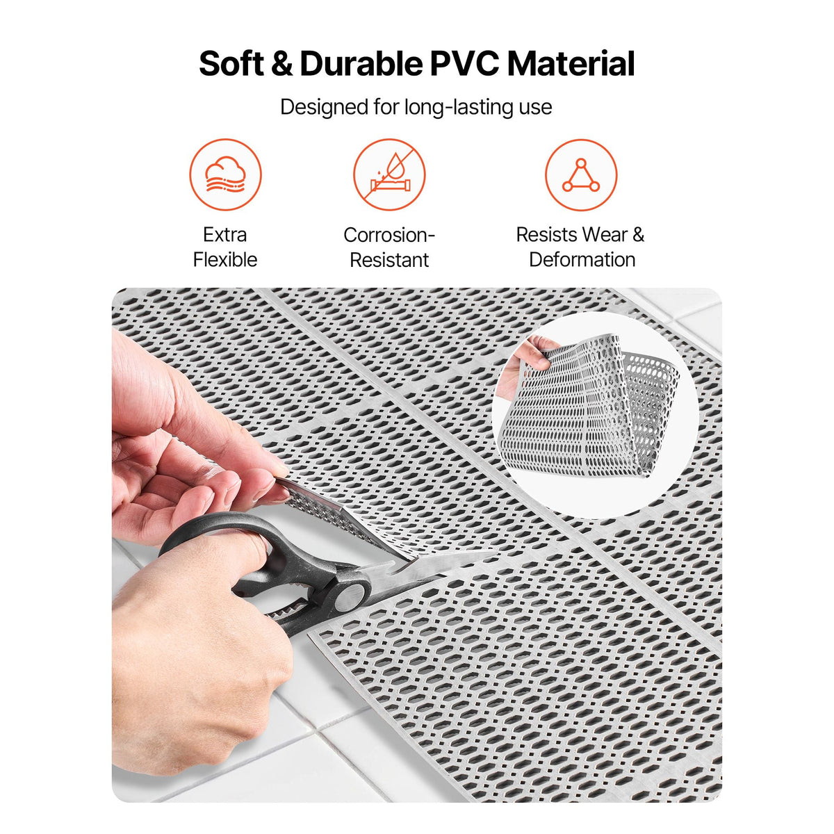 Drainage Mat, 3 x 50 ft, PVC Non Slip Commercial Floor Mat, Wet Area Water Drain Splash Matting Hollow Doormat Roll, for Outdoor Indoor Restaurant Swimming Pool Patio Bathroom Washroom, Gray