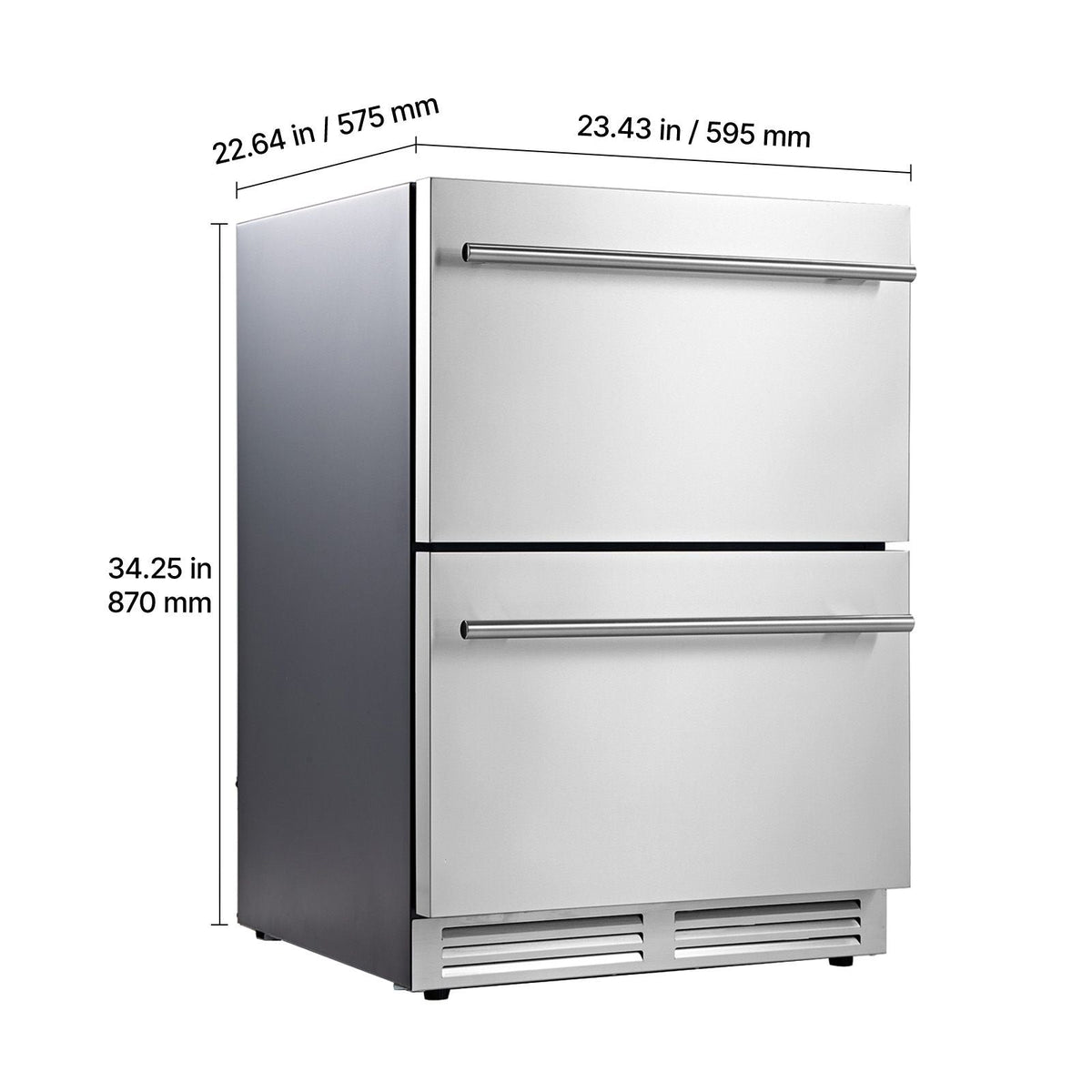 Drawer Refrigerator, 24 in Undercounter Beverage Fridge, Large Capacity, Drink Cooler with 304 Stainless Steel Drawers, Temp Control, Powerful Compressor, for Kitchen, Office & Game Room