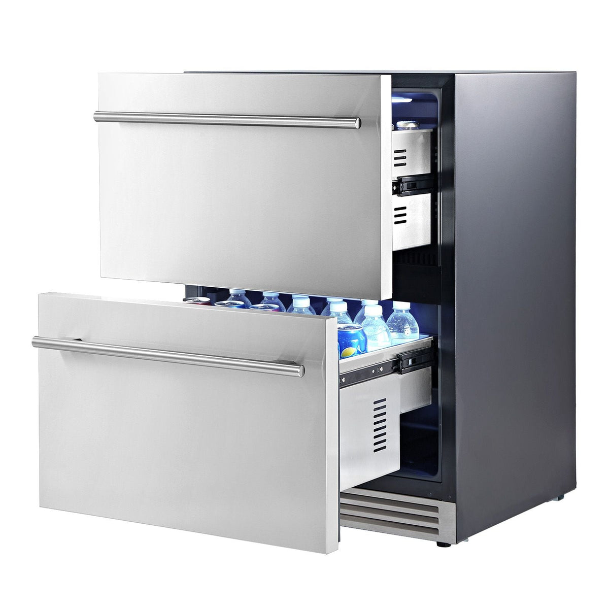 Drawer Refrigerator, 24 in Undercounter Beverage Fridge, Large Capacity, Drink Cooler with 304 Stainless Steel Drawers, Temp Control, Powerful Compressor, for Kitchen, Office & Game Room