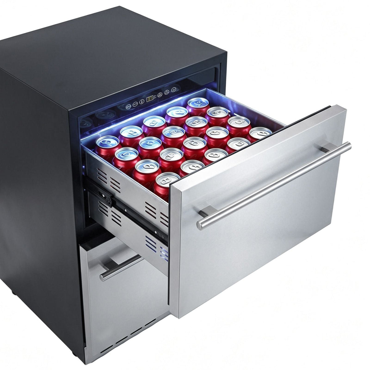 Drawer Refrigerator, 24 in Undercounter Beverage Fridge, Large Capacity, Drink Cooler with 304 Stainless Steel Drawers, Temp Control, Powerful Compressor, for Kitchen, Office & Game Room