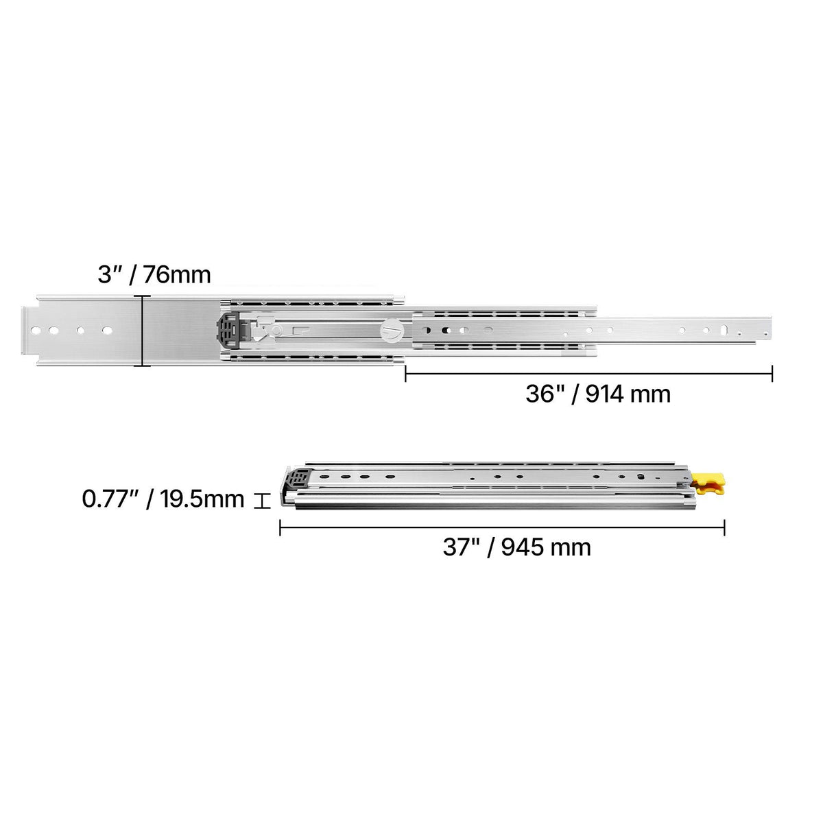 Drawer Slides, 1 Pair 36inch Locking Drawer Slides, 500lbs Load Capacity, Side Mount Ball Bearing Drawer Glides, Long Full Extension Drawer Slide