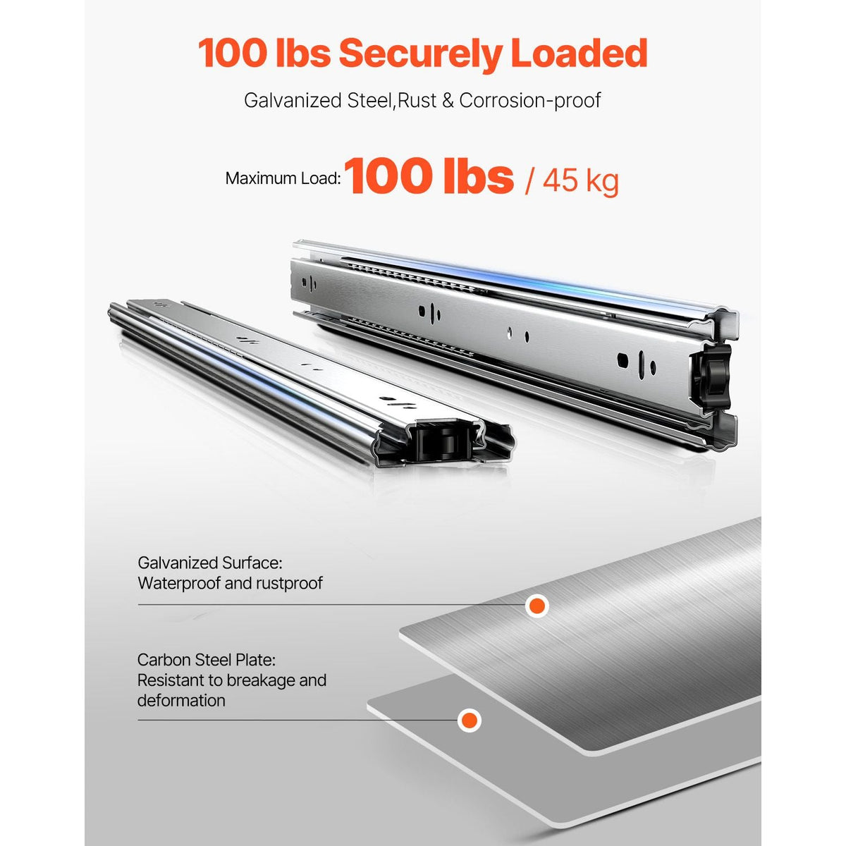 Drawer Slides, 24 inch, 10 Pairs Full Extension Ball Bearing Cabinet Rails, 100 LB Load Capacity Heavy Duty Side Mount Dresser Drawer Slides, Drawer Track Runners for Kitchen DIY Replacement
