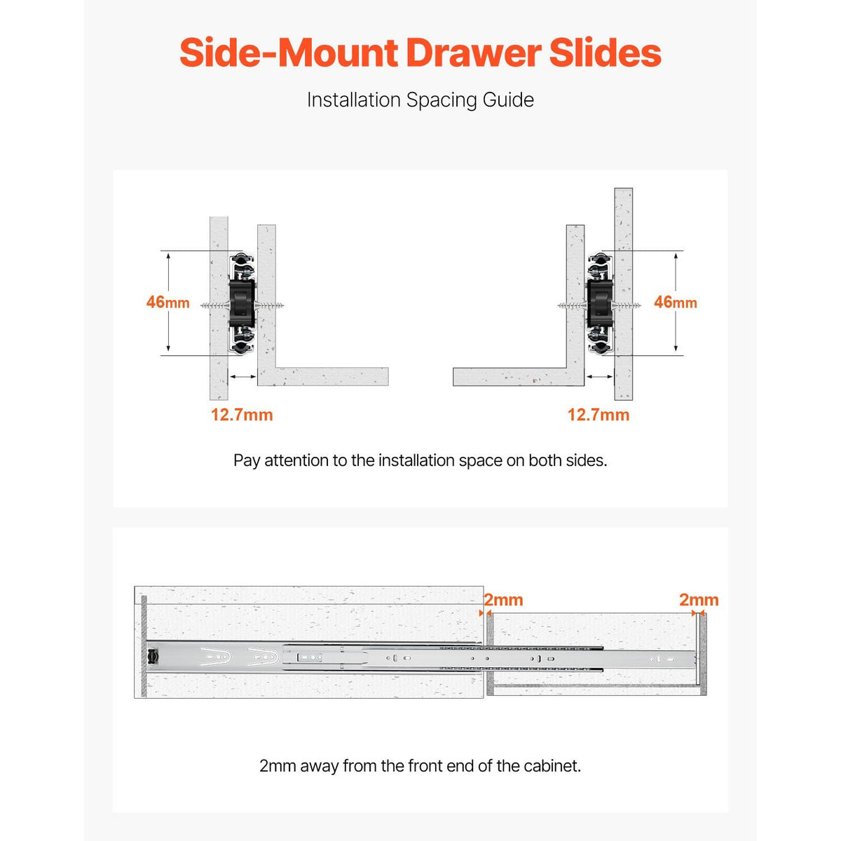 Drawer Slides, 24 inch, 10 Pairs Full Extension Ball Bearing Cabinet Rails, 100 LB Load Capacity Heavy Duty Side Mount Dresser Drawer Slides, Drawer Track Runners for Kitchen DIY Replacement