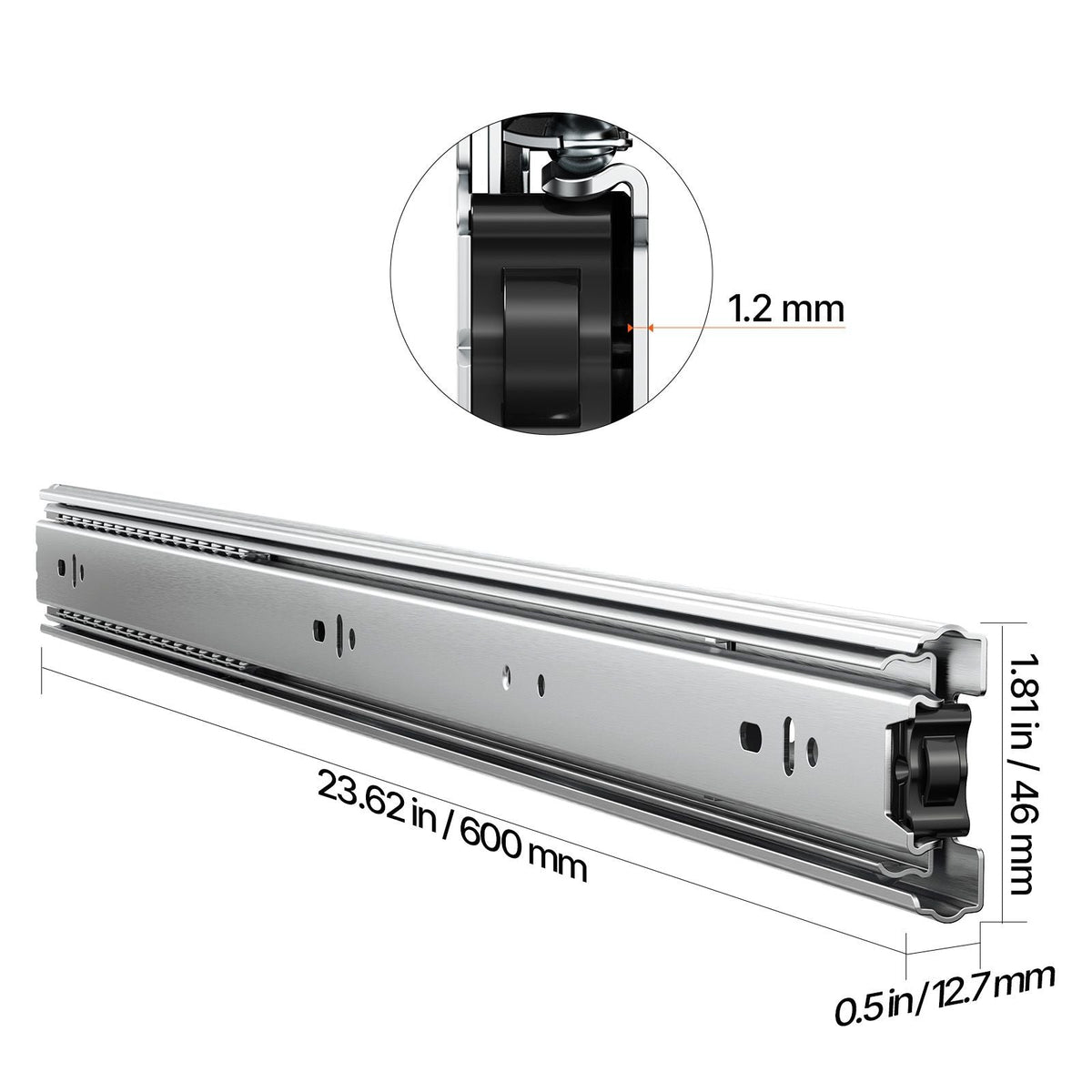 Drawer Slides, 24 inch, 10 Pairs Full Extension Ball Bearing Cabinet Rails, 100 LB Load Capacity Heavy Duty Side Mount Dresser Drawer Slides, Drawer Track Runners for Kitchen DIY Replacement