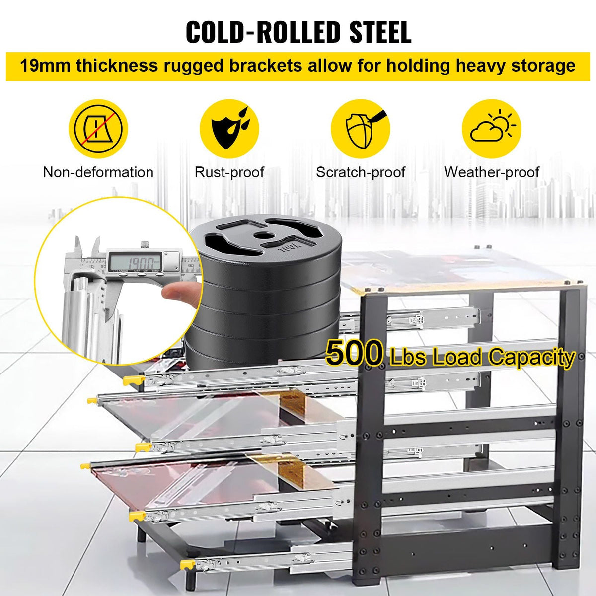 Drawer Slides with Lock, 1 Pair 48 inch, Heavy-Duty Industrial Steel up to 500 lbs Capacity, 3-Fold Full Extension, Ball Bearing Lock-in & Lock-Out, Side Mount