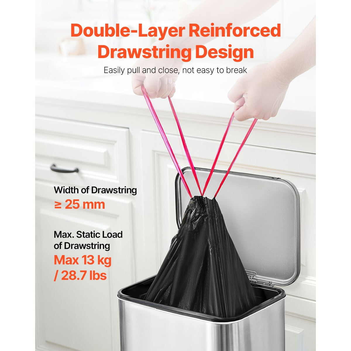 Drawstring Trash Bags, 30 Gallon 50 Count Tall Kitchen Trash Bags, Extra Thick Tough and Durable Garbage Bag, Recyclable Bin Bag with Drawstrings, for Home Kitchen, Office, RV & Camping (Black)