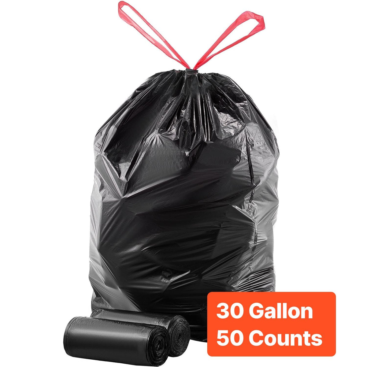 Drawstring Trash Bags, 30 Gallon 50 Count Tall Kitchen Trash Bags, Extra Thick Tough and Durable Garbage Bag, Recyclable Bin Bag with Drawstrings, for Home Kitchen, Office, RV & Camping (Black)