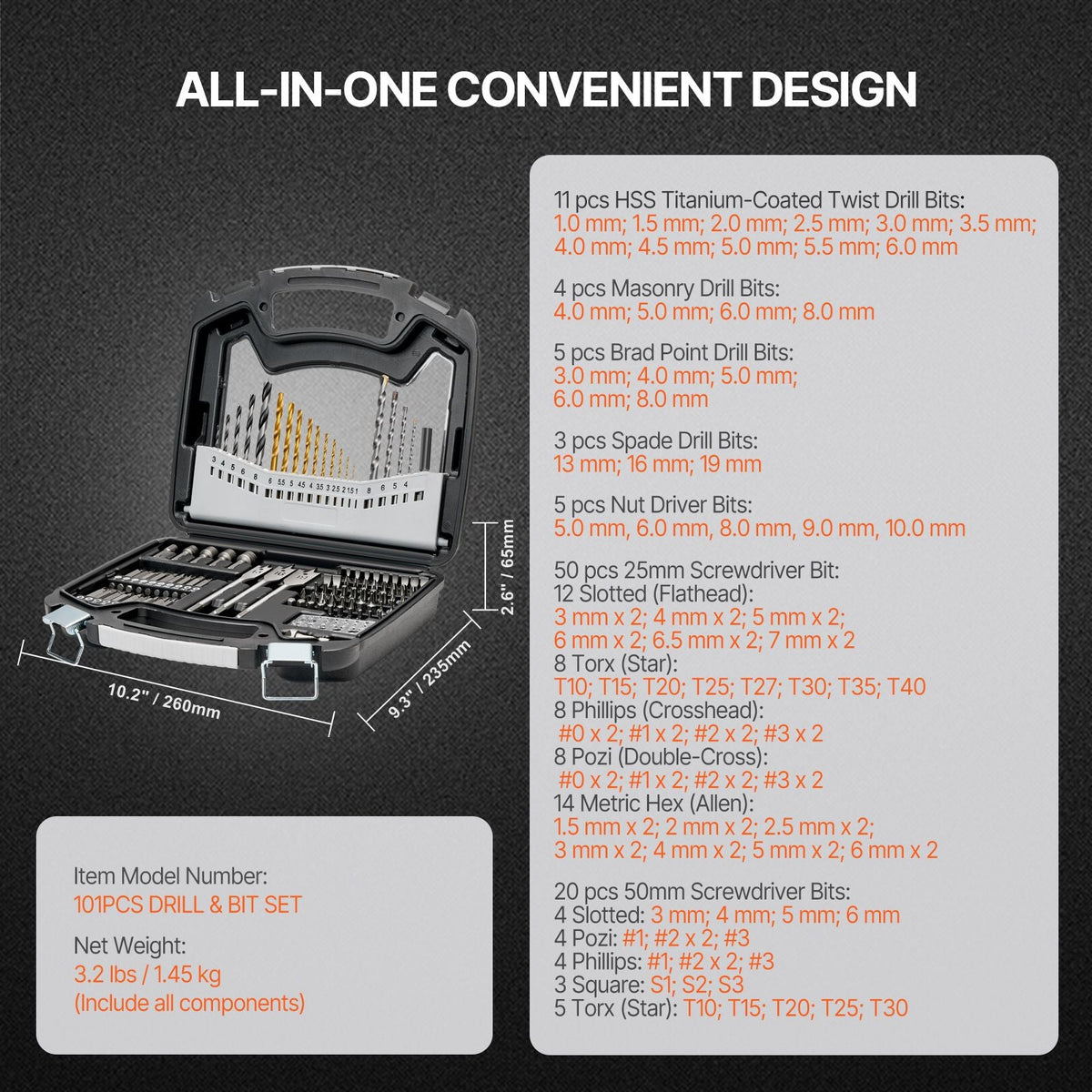 Drill Bit Set, 101 Pieces Drill and Driver Bit Set, Screwdriver Bit Set Suitable for Wood Metal Cement Drilling and Screw Driving, Drill Bit Sets Combo Kit Assorted in Organized Carrying Case
