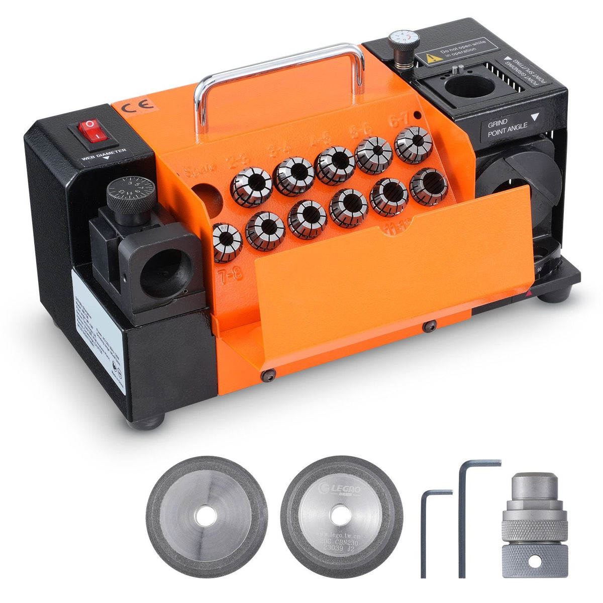 Drill Bits Sharpener, 3-13mm Drill Bits Grinder Sharpener, Lip Relief Angle & 95°-135° Point Angle Adjustable Drill Bit Re-Sharpener, Portable Sharpening Machine with 11 Collets, CBN & SDC Wheel