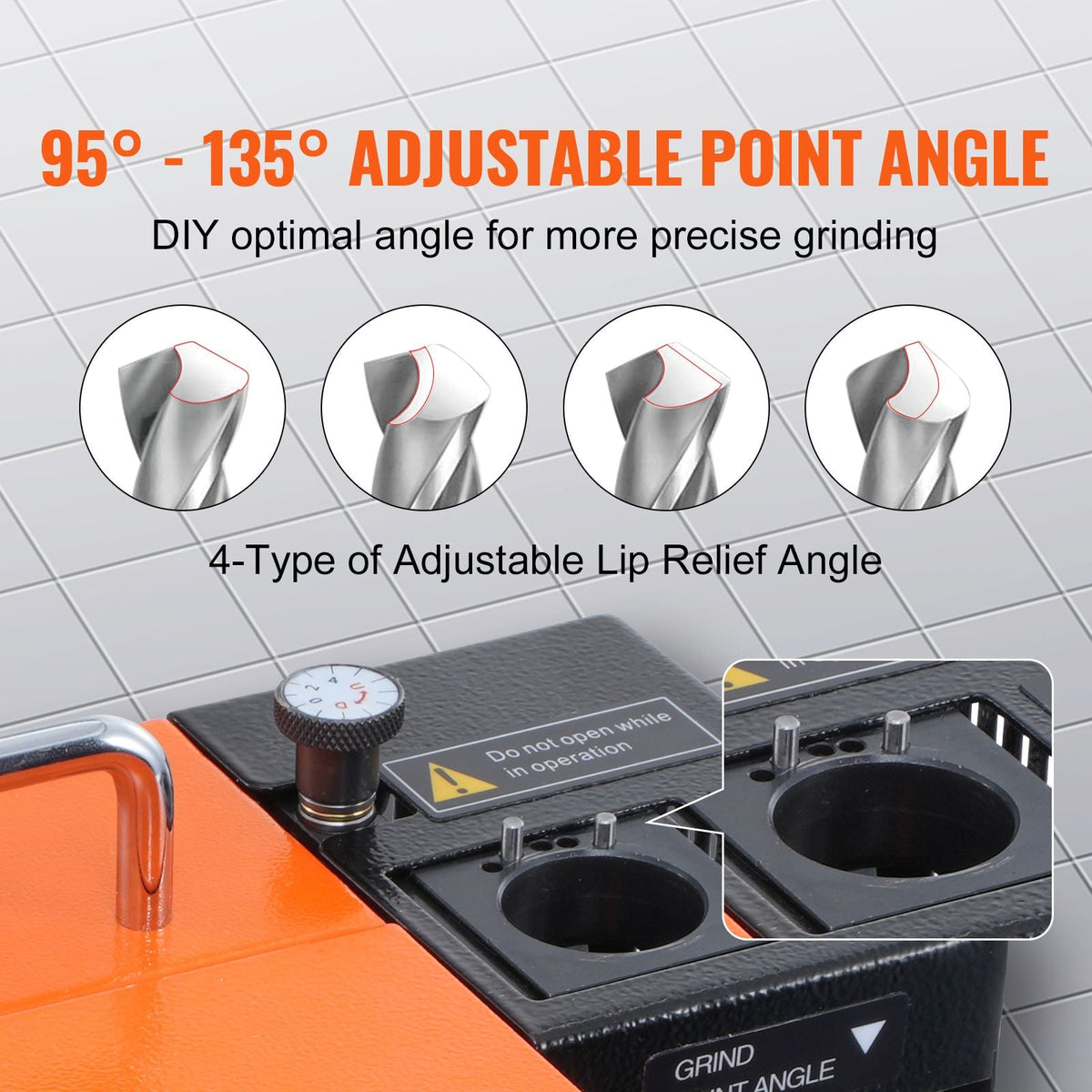 Drill Bits Sharpener, 3-13mm Drill Bits Grinder Sharpener, Lip Relief Angle & 95°-135° Point Angle Adjustable Drill Bit Re-Sharpener, Portable Sharpening Machine with 11 Collets, CBN & SDC Wheel