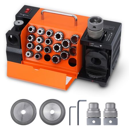 Drill Bits Sharpener, 3-20mm End Mill Grinder Sharpener, Lip Relief Angle & 95°-135° Point Angle Adjustable Drill Bit Re-Sharpener, Portable Sharpening Machine with 18 Collets, CBN & SDC Wheel