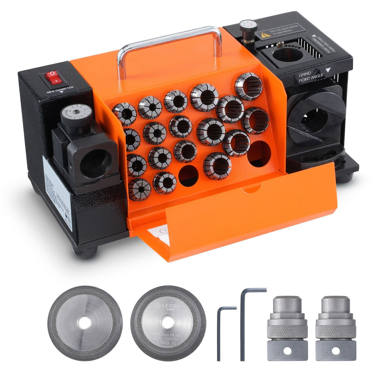 Drill Bits Sharpener, 3-20mm End Mill Grinder Sharpener, Lip Relief Angle & 95°-135° Point Angle Adjustable Drill Bit Re-Sharpener, Portable Sharpening Machine with 18 Collets, CBN & SDC Wheel