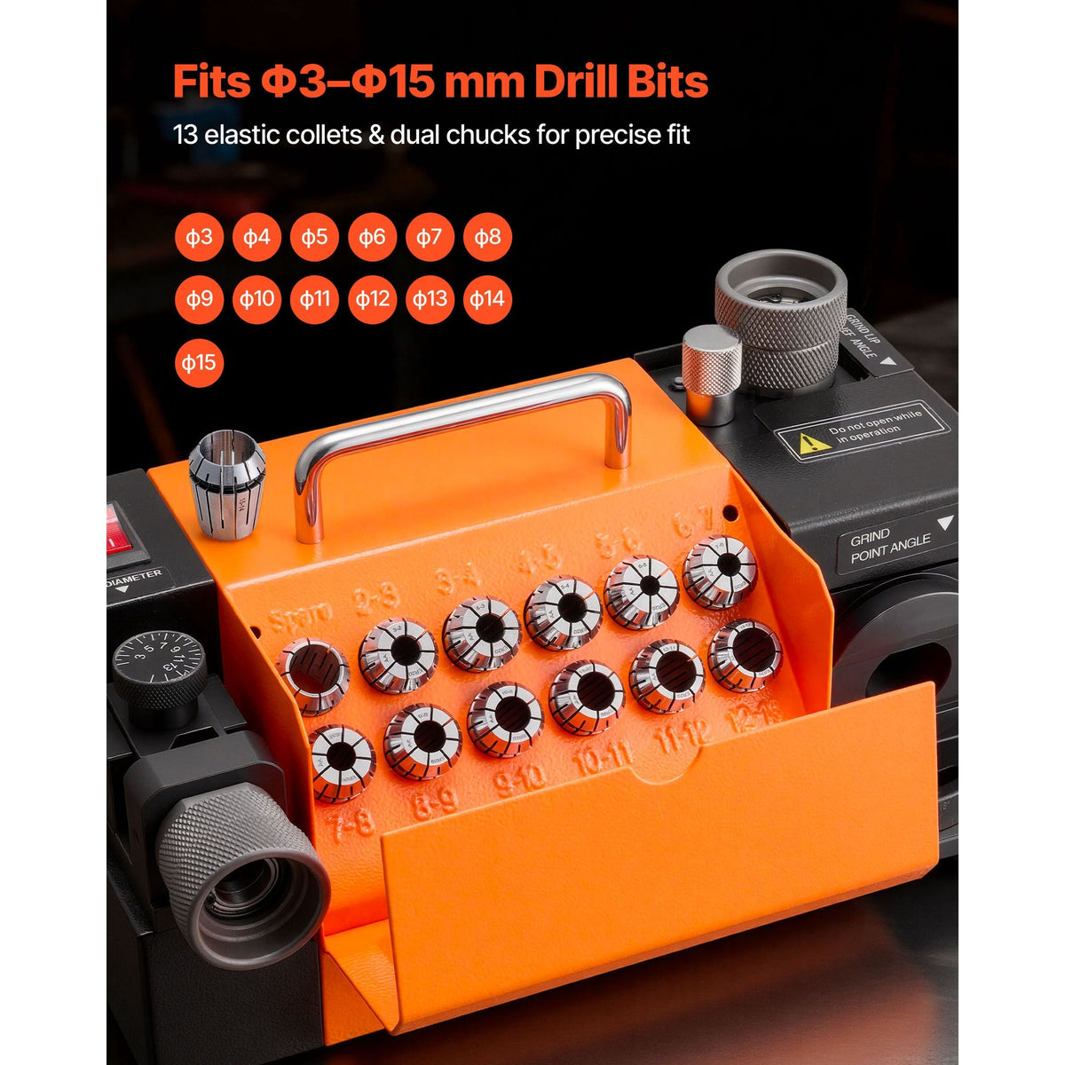 Drill Bits Sharpener MR-13A+, 3-15mm Drill Bit Grinder Sharpener with 95°-135° Adjustable Point Angle, 5800RPM High Speed Re-Sharpening Machine with 13 Collets & CBN Wheel for Workshops Garages