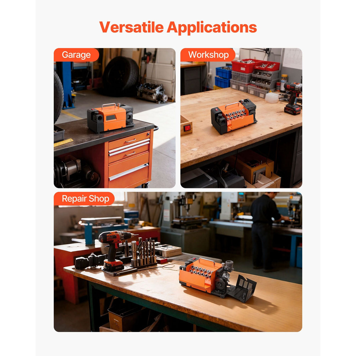 Drill Bits Sharpener MR-13A+, 3-15mm Drill Bit Grinder Sharpener with 95°-135° Adjustable Point Angle, 5800RPM High Speed Re-Sharpening Machine with 13 Collets & CBN Wheel for Workshops Garages