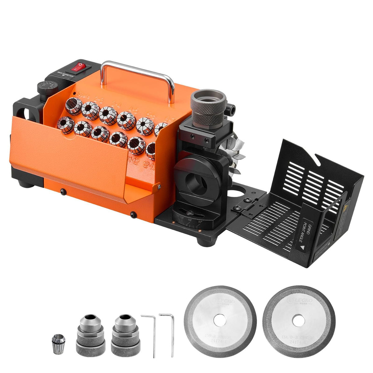Drill Bits Sharpener MR-13B+, 3-15mm Drill Bit Grinder Sharpener with Adjustable Lip Relief Angle & 95°-135° Point Angle, 5800RPM High Speed Re-Sharpener with 13 Collets, CBN & SDC Wheels