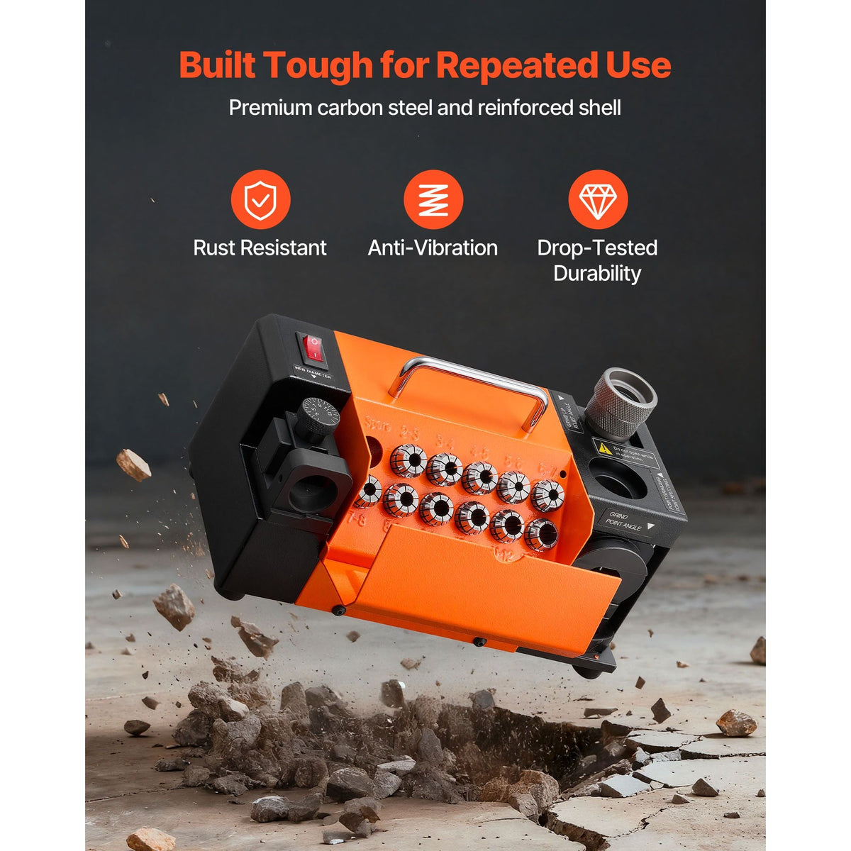 Drill Bits Sharpener MR-13D, 3–13mm Professional Drill Bit Grinder with Adjustable Lip Relief Angle, Front Cutting Lip & 95°-135° Point Angle, 5800RPM Re-Sharpener with 11 Collets & CBN Wheel