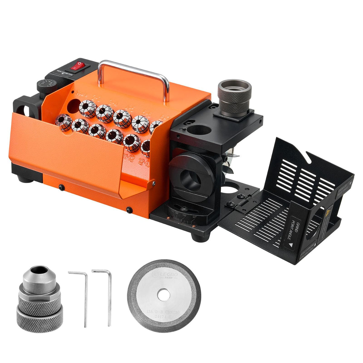 Drill Bits Sharpener MR-13D, 3–13mm Professional Drill Bit Grinder with Adjustable Lip Relief Angle, Front Cutting Lip & 95°-135° Point Angle, 5800RPM Re-Sharpener with 11 Collets & CBN Wheel
