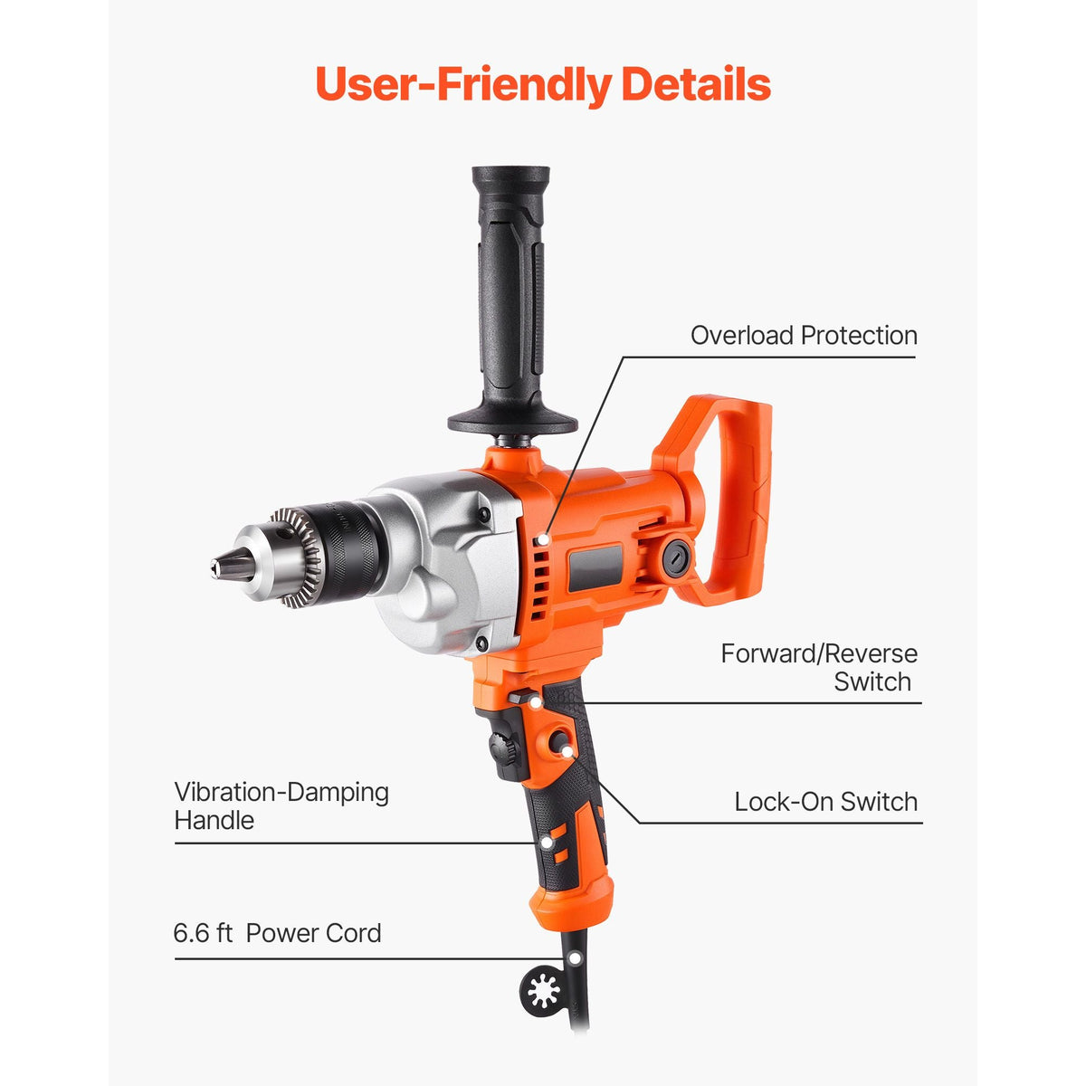 Drill Mixer, 1/2 inch Corded Electric Drill Mixer Set, 0-850RPM 5.4A Mixing Drills, Mixing Drills Machine with D-Handle for Drilling & Blending, Handheld Cement Mixers for Fodder, Paint, Cement