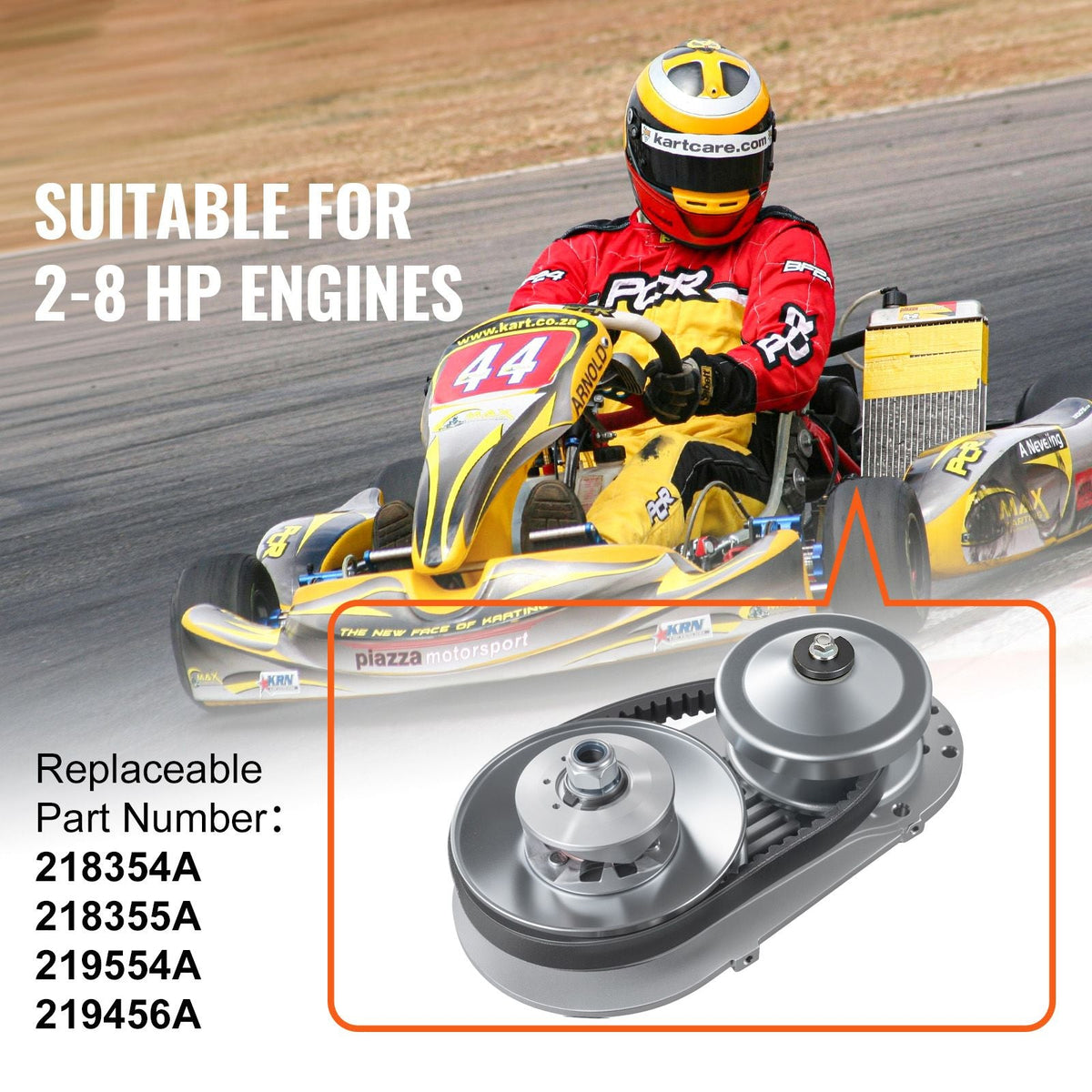 Drive Clutch, 2-8HP Engine, 2000 RPM High-Strength Drive Clutch with Asymmetric Designed Wheels & Robust Rubber Belt, Sturdy & Durable Clutch with Full Accessories, Fit for Various Engines