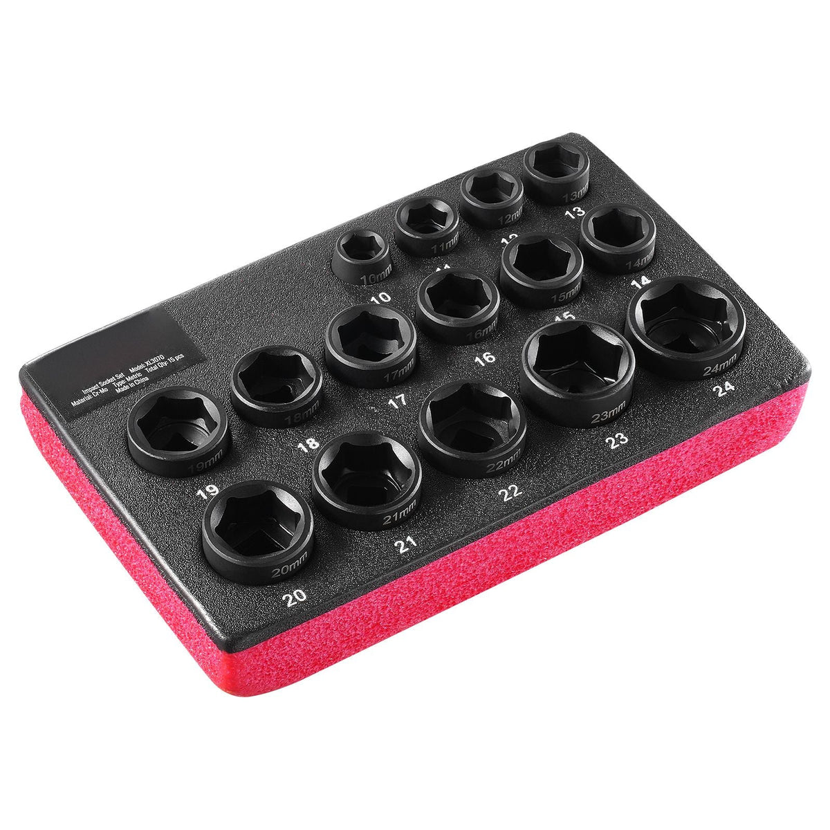 Drive Impact Socket Set 3/8" - 15 Piece Ultra-Short Socket Set Metric 10-24mm - 6 Point Cr-Mo Alloy Steel for Auto Repair - Easy-to-Read Size Markings - Rugged Construction Socket Organizer