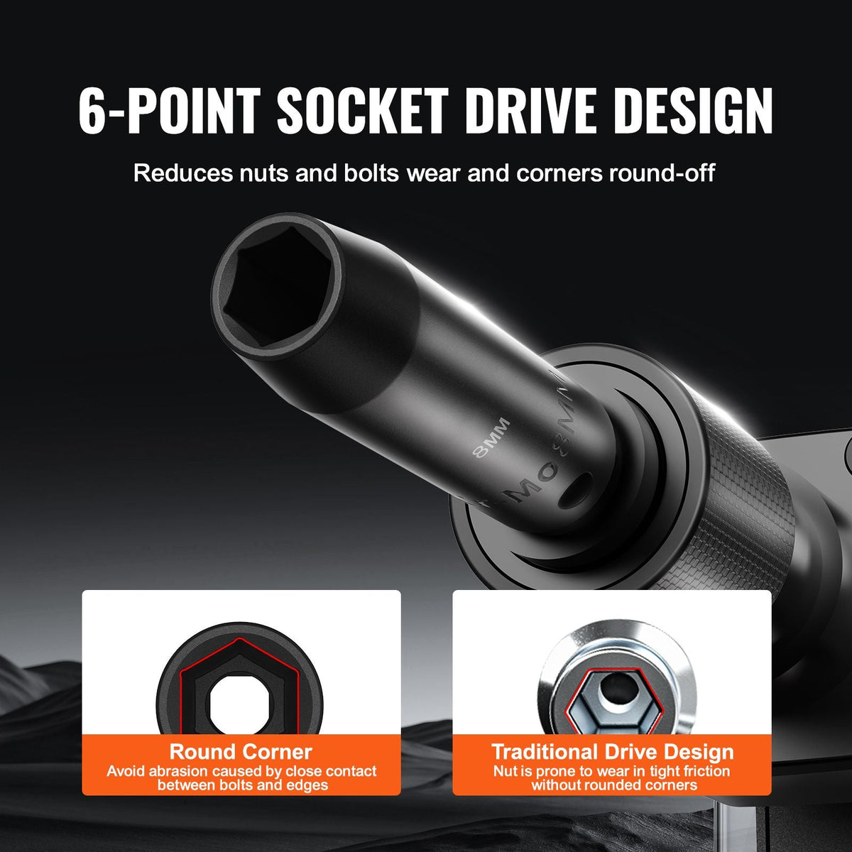 Drive Impact Socket Set 3/8" - 18 Piece Deep Socket Set Metric 8-22mm - 6 Point CR-V Alloy Steel for Auto Repair - Easy-to-Read Size Markings - Rugged Construction Includes Storage Case