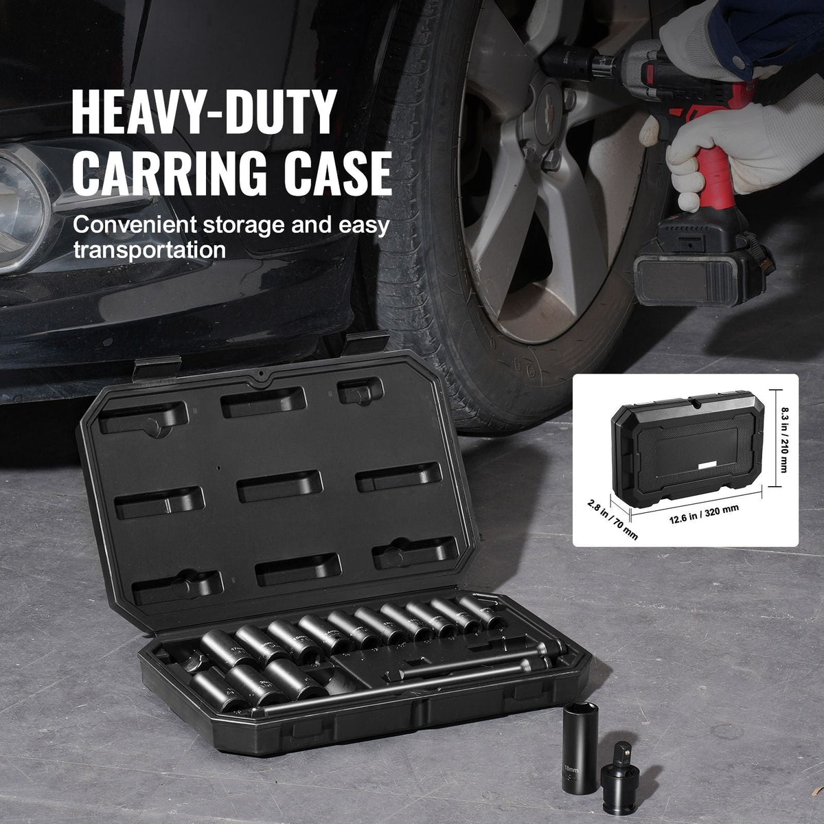 Drive Impact Socket Set 3/8" - 18 Piece Deep Socket Set Metric 8-22mm - 6 Point CR-V Alloy Steel for Auto Repair - Easy-to-Read Size Markings - Rugged Construction Includes Storage Case
