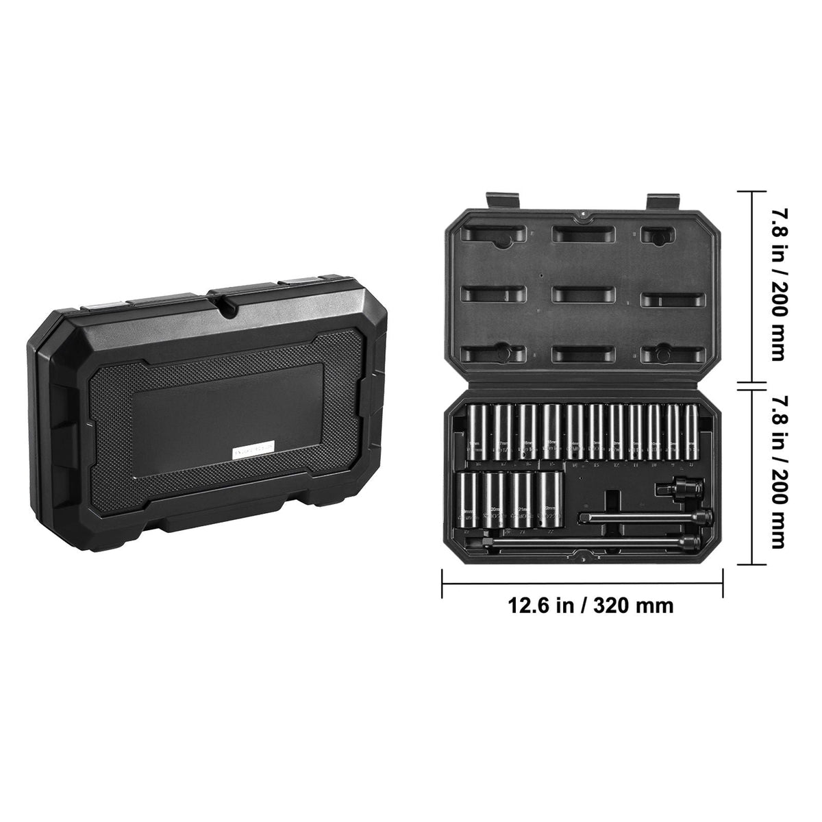 Drive Impact Socket Set 3/8" - 18 Piece Deep Socket Set Metric 8-22mm - 6 Point CR-V Alloy Steel for Auto Repair - Easy-to-Read Size Markings - Rugged Construction Includes Storage Case