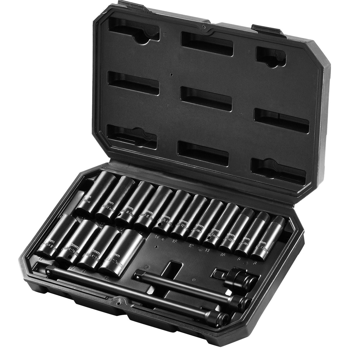 Drive Impact Socket Set 3/8" - 18 Piece Deep Socket Set Metric 8-22mm - 6 Point CR-V Alloy Steel for Auto Repair - Easy-to-Read Size Markings - Rugged Construction Includes Storage Case