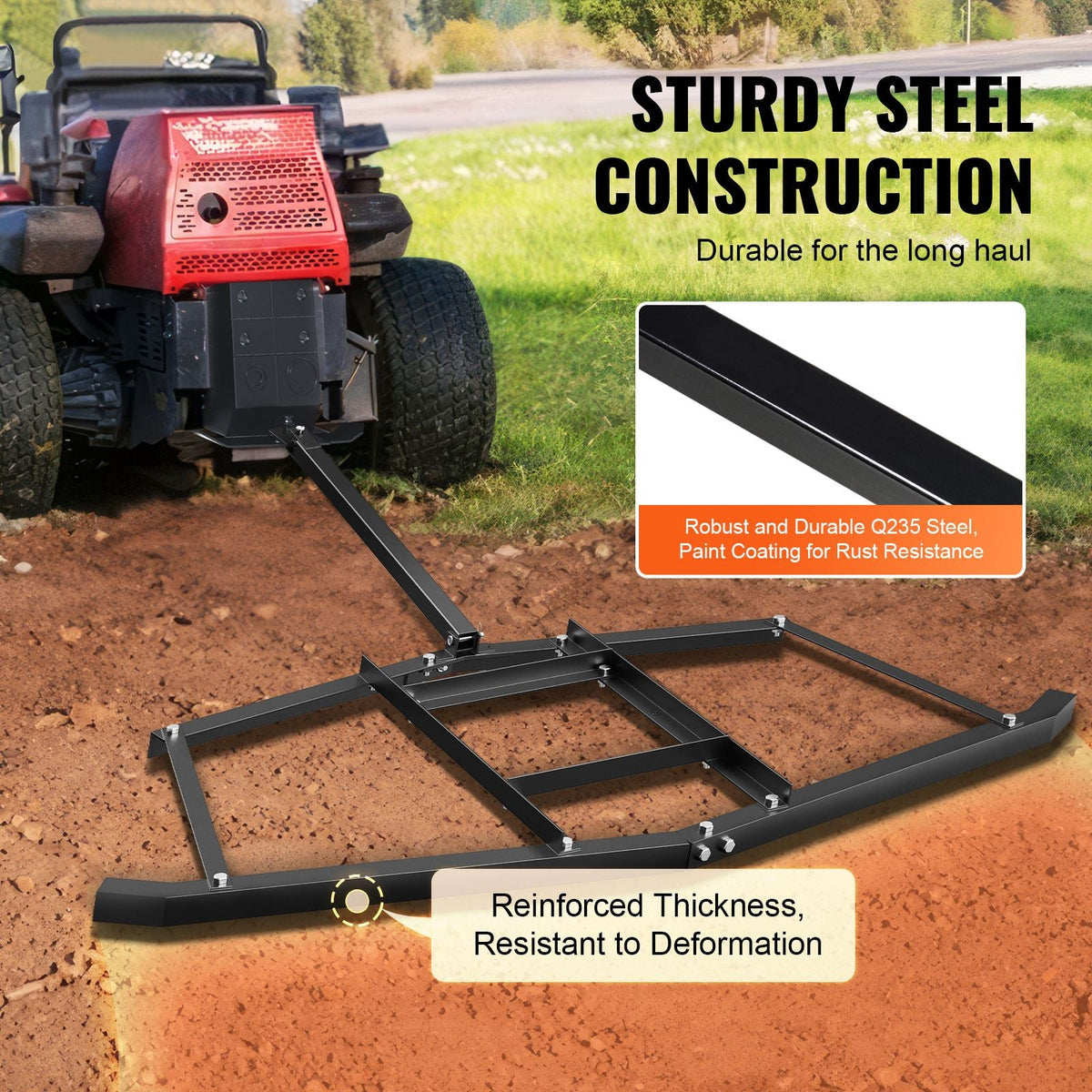 Driveway Drag, 67.7" Width Tow Behind Drag Harrow, Q235 Steel Driveway Grader with Adjustable Bars, Support up to 50 lbs, Driveway Tractor Harrow for ATVs, UTVs, Garden Lawn Tractors