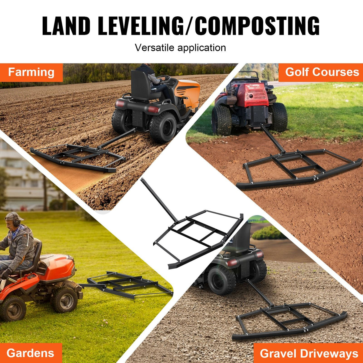 Driveway Drag, 67.7" Width Tow Behind Drag Harrow, Q235 Steel Driveway Grader with Adjustable Bars, Support up to 50 lbs, Driveway Tractor Harrow for ATVs, UTVs, Garden Lawn Tractors