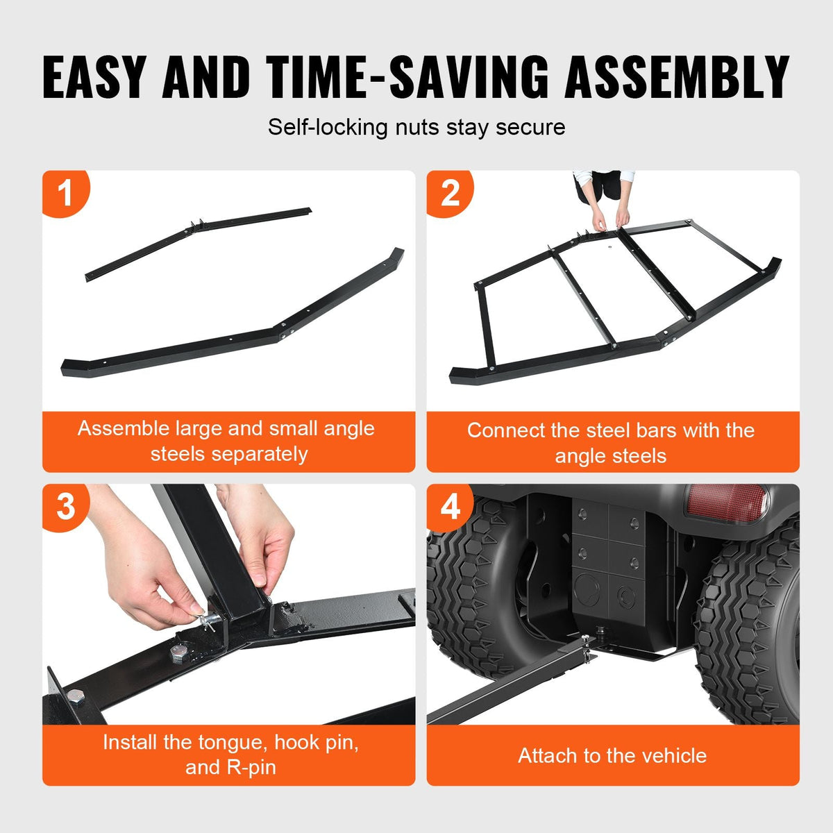 Driveway Drag, 67.7" Width Tow Behind Drag Harrow, Q235 Steel Driveway Grader with Adjustable Bars, Support up to 50 lbs, Driveway Tractor Harrow for ATVs, UTVs, Garden Lawn Tractors