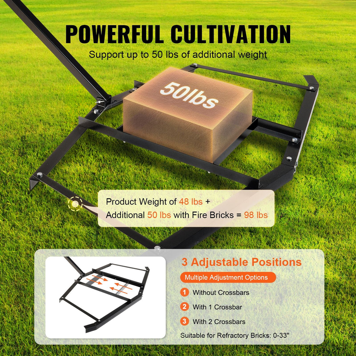 Driveway Drag, 67.7" Width Tow Behind Drag Harrow, Q235 Steel Driveway Grader with Adjustable Bars, Support up to 50 lbs, Driveway Tractor Harrow for ATVs, UTVs, Garden Lawn Tractors