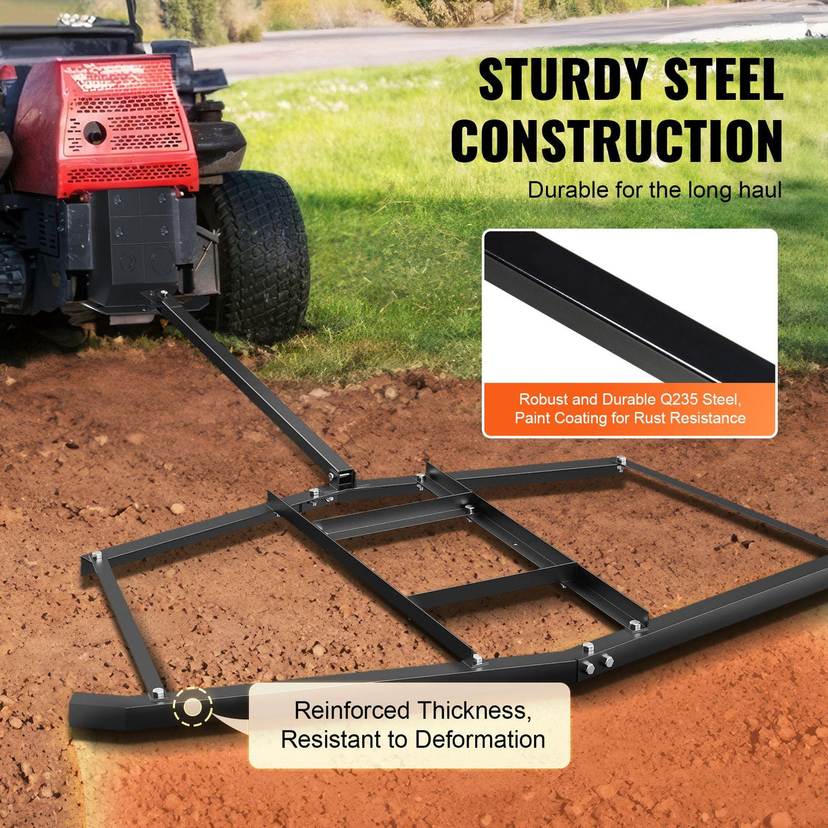 Driveway Drag, 76.57" Width Tow Behind Drag Harrow, Q235 Steel Driveway Grader with Adjustable Bars, Support up to 50 lbs, Driveway Tractor Harrow for ATVs, UTVs, Garden Lawn Tractors
