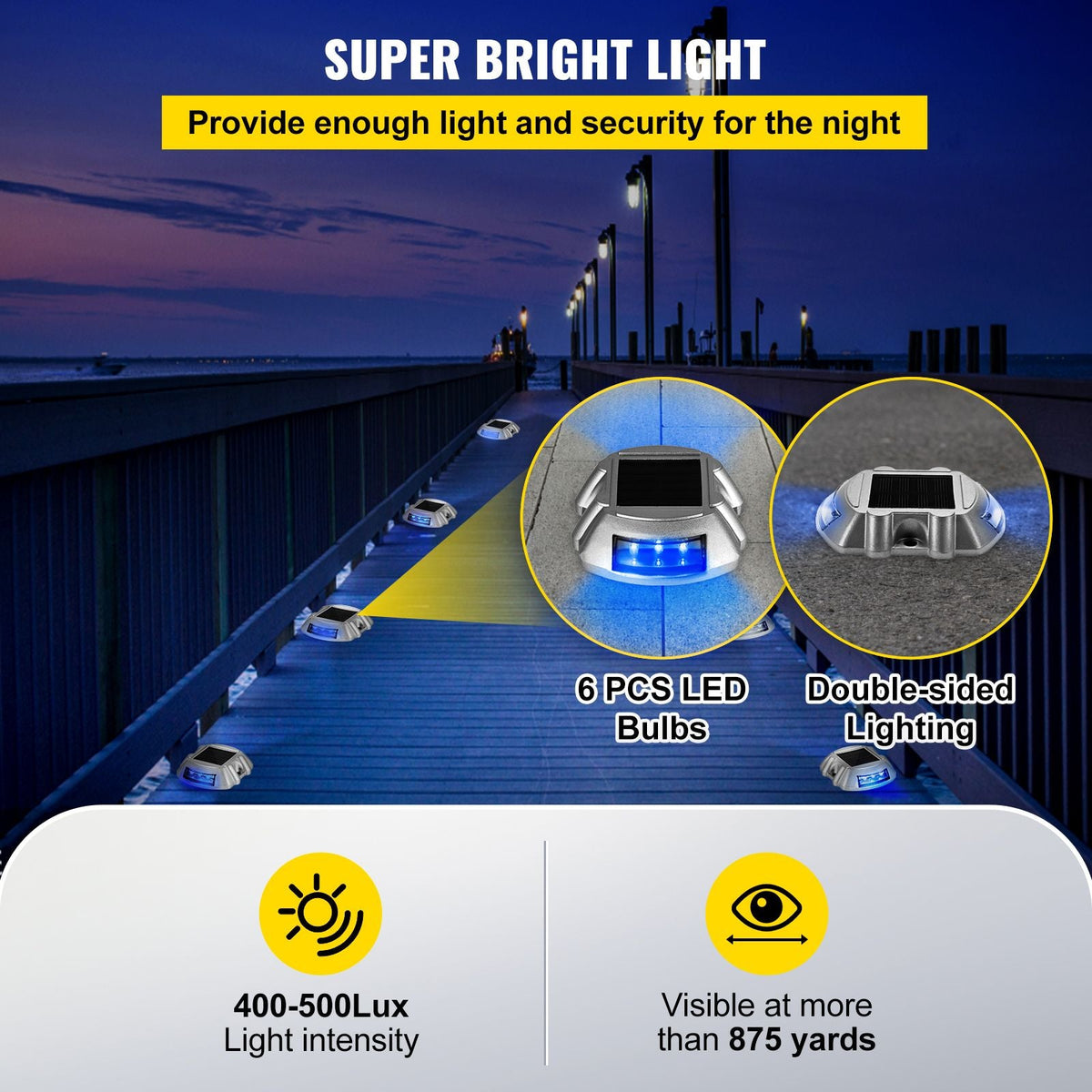 Driveway Lights 16-Pack, Solar Driveway Lights with Switch Button, Solar Deck Lights Waterproof, Wireless Dock Lights 6 LEDs for Path Warning Garden Walkway Sidewalk Steps, LED Bright Blue