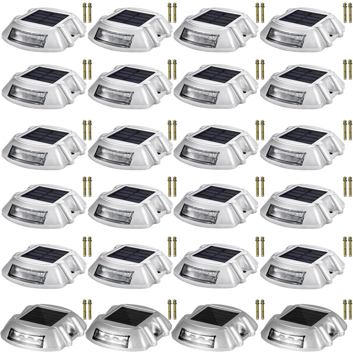 Driveway Lights 24-Pack Solar Driveway Lights Bright White with Screw Solar Deck Lights Outdoor Waterproof Wireless Dock Lights 6 LEDs for Path Warning Garden Walkway Sidewalk Steps