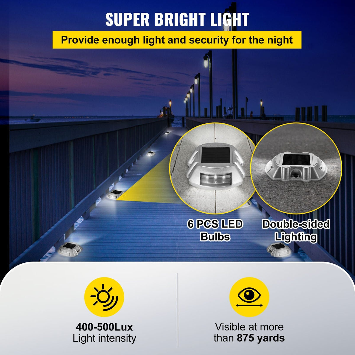 Driveway Lights 24-Pack Solar Driveway Lights Bright White with Screw Solar Deck Lights Outdoor Waterproof Wireless Dock Lights 6 LEDs for Path Warning Garden Walkway Sidewalk Steps