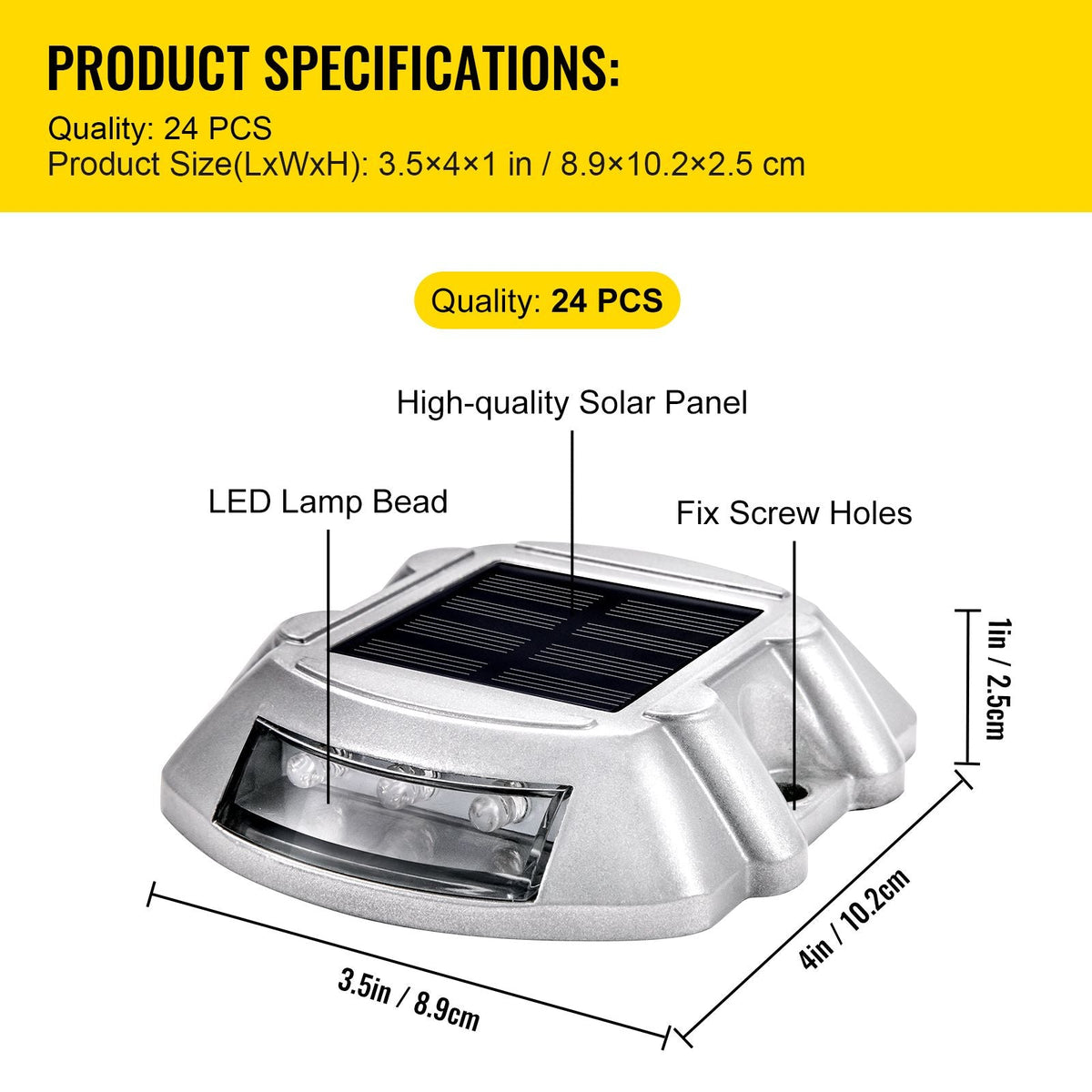 Driveway Lights 24-Pack Solar Driveway Lights Bright White with Screw Solar Deck Lights Outdoor Waterproof Wireless Dock Lights 6 LEDs for Path Warning Garden Walkway Sidewalk Steps