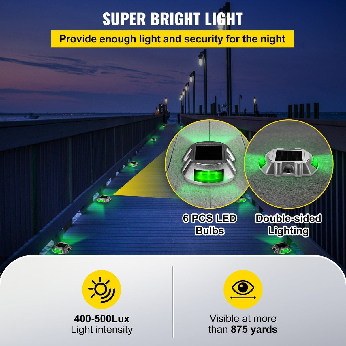 Driveway Lights, 4-Pack Solar Driveway Lights with Switch Button, Solar Deck Lights Waterproof, Wireless Dock Lights 6 LEDs for Path Warning Garden Walkway Sidewalk Steps, LED Bright Green