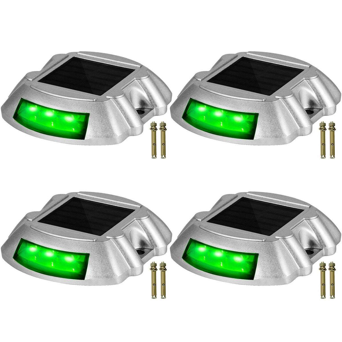 Driveway Lights, 4-Pack Solar Driveway Lights with Switch Button, Solar Deck Lights Waterproof, Wireless Dock Lights 6 LEDs for Path Warning Garden Walkway Sidewalk Steps, LED Bright Green