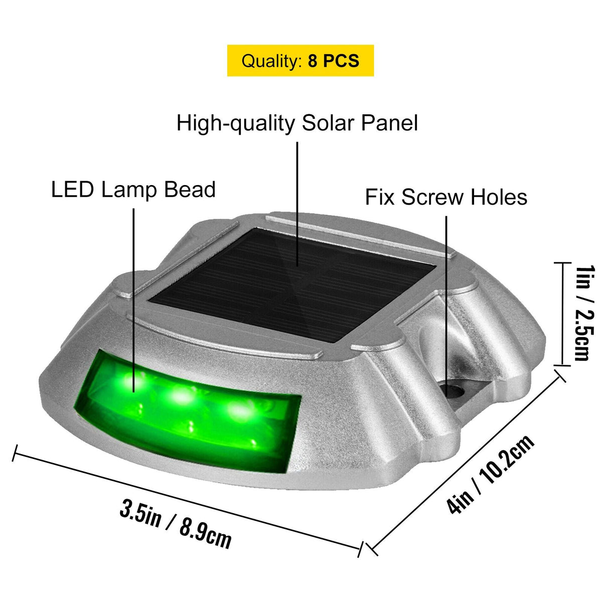 Driveway Lights, 8-Pack Solar Driveway Lights with Switch Button, Solar Deck Lights Waterproof, Wireless Dock Lights 6 LEDs for Path Warning Garden Walkway Sidewalk Steps, LED Bright Green