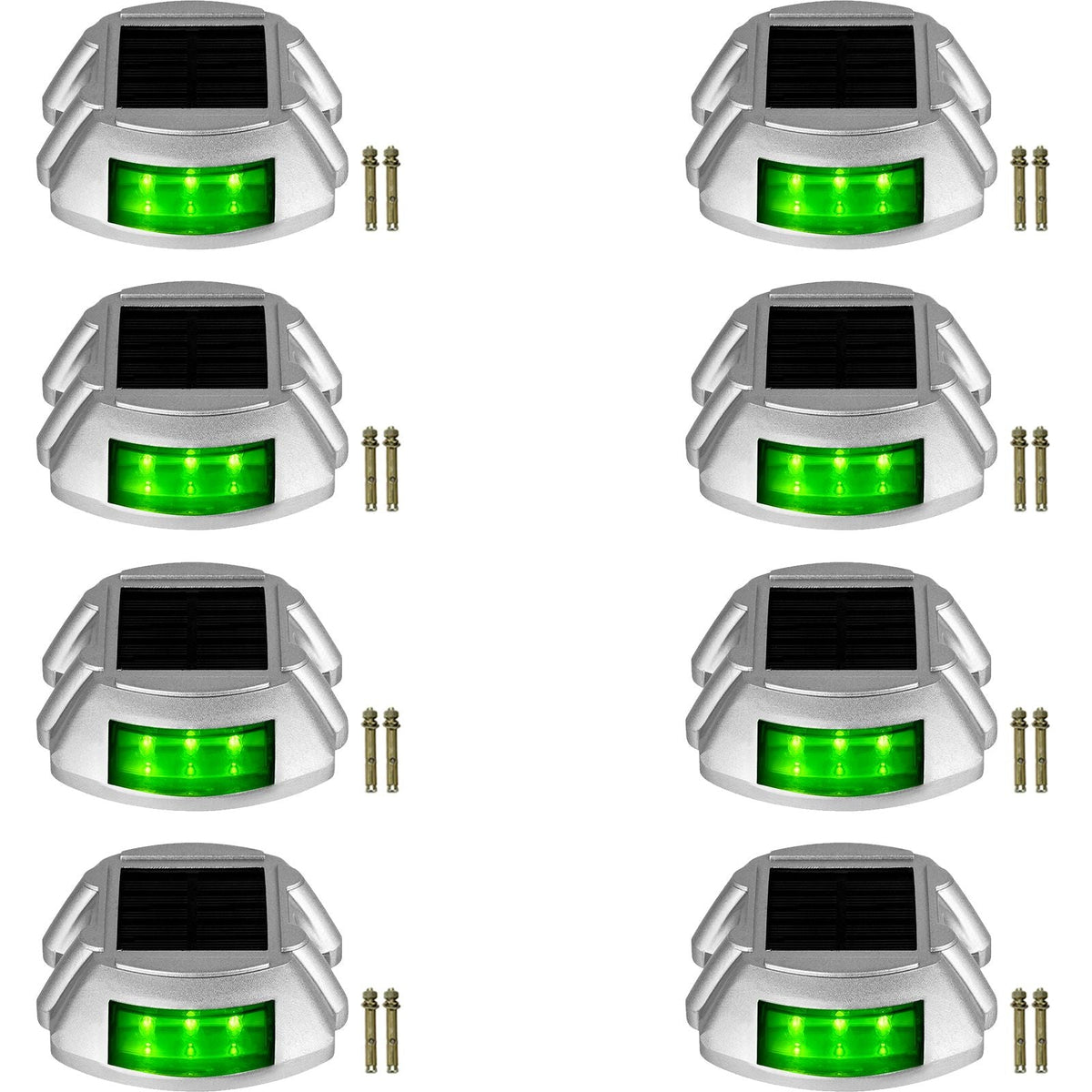 Driveway Lights, 8-Pack Solar Driveway Lights with Switch Button, Solar Deck Lights Waterproof, Wireless Dock Lights 6 LEDs for Path Warning Garden Walkway Sidewalk Steps, LED Bright Green