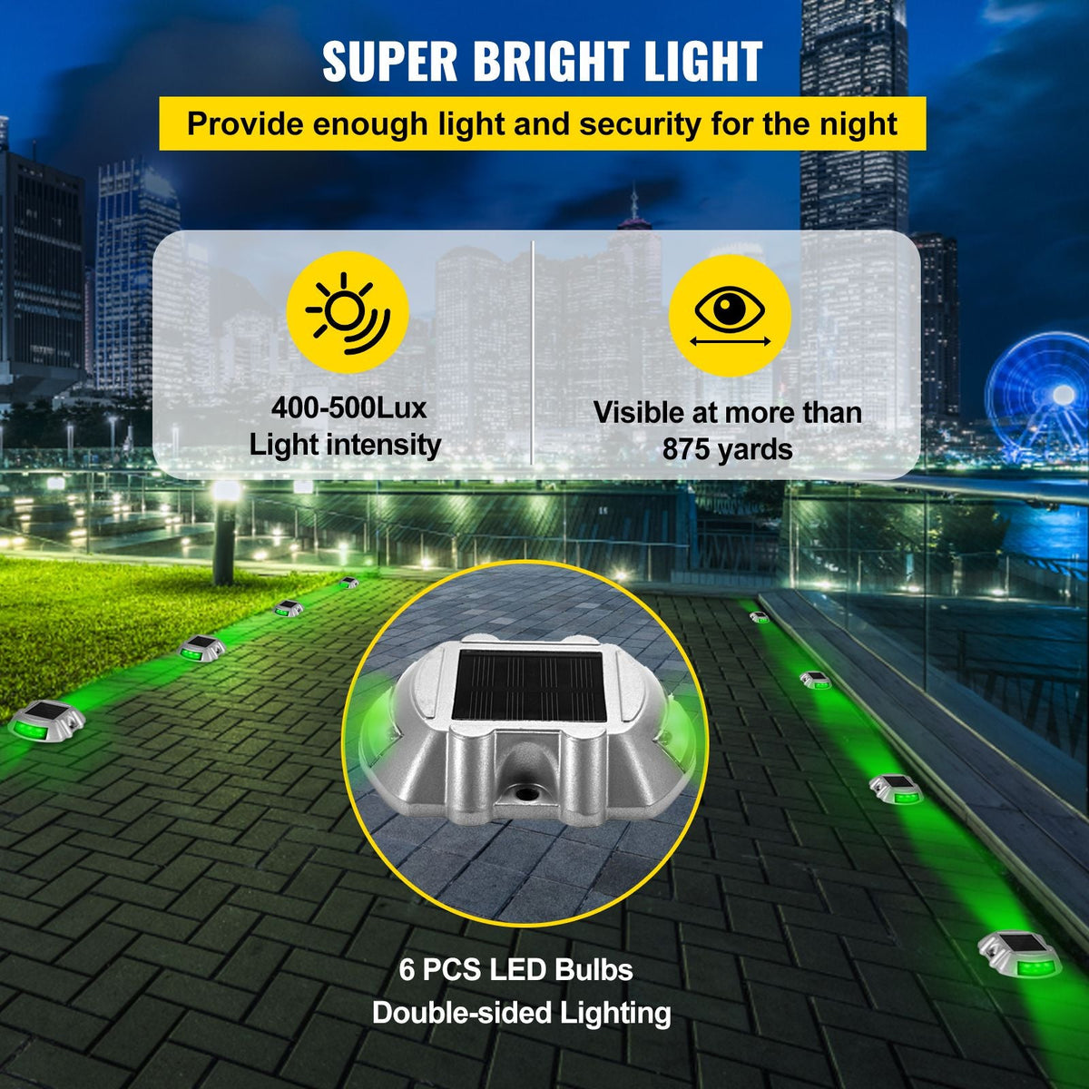 Driveway Lights, 8-Pack Solar Driveway Lights with Switch Button, Solar Deck Lights Waterproof, Wireless Dock Lights 6 LEDs for Path Warning Garden Walkway Sidewalk Steps, LED Bright Green
