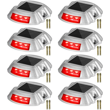 Driveway Lights, 8-Pack Solar Driveway Lights with Switch Button, Solar Deck Lights Waterproof, Wireless Dock Lights 6 LEDs for Path Warning Garden Walkway Sidewalk Steps, LED Bright Red
