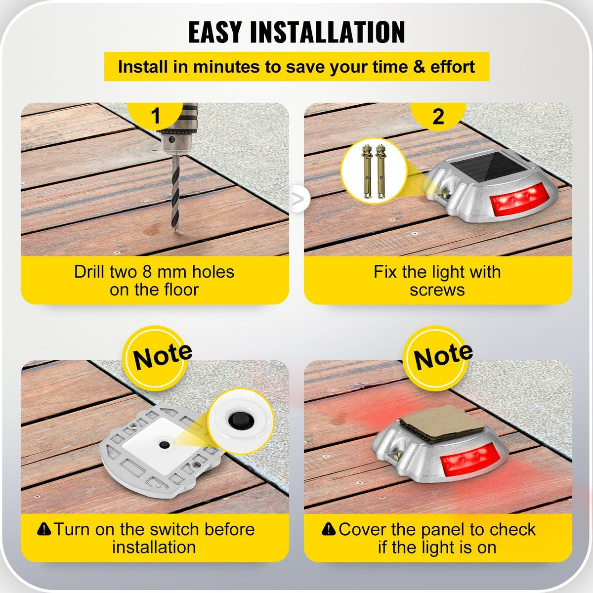 Driveway Lights, 8-Pack Solar Driveway Lights with Switch Button, Solar Deck Lights Waterproof, Wireless Dock Lights 6 LEDs for Path Warning Garden Walkway Sidewalk Steps, LED Bright Red