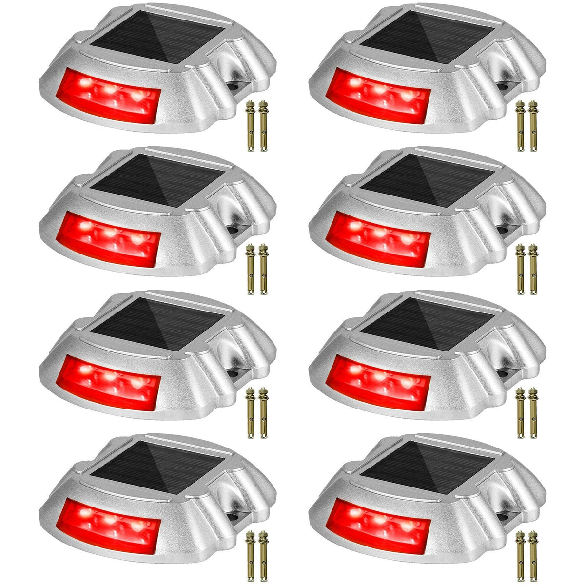 Driveway Lights, 8-Pack Solar Driveway Lights with Switch Button, Solar Deck Lights Waterproof, Wireless Dock Lights 6 LEDs for Path Warning Garden Walkway Sidewalk Steps, LED Bright Red