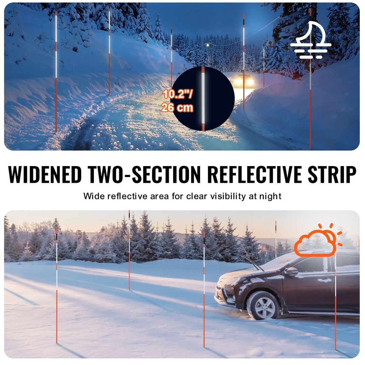 Driveway Markers, 100 PCS 48 inch, 0.31-in Diameter, Orange Fiberglass Poles Snow Stakes with Reflective Tape, 12" Steel Drill Bit & Protection Gloves for Parking Lots, Walkways Easy Visibility