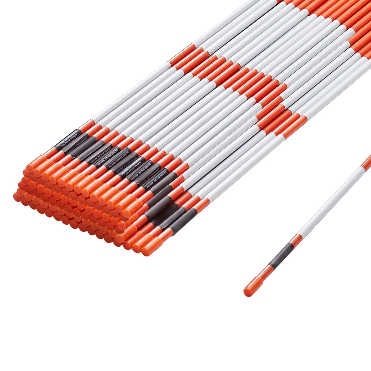 Driveway Markers, 100 PCS 48 inch, 0.31-in Diameter, Orange Fiberglass Poles Snow Stakes with Reflective Tape, 12" Steel Drill Bit & Protection Gloves for Parking Lots, Walkways Easy Visibility